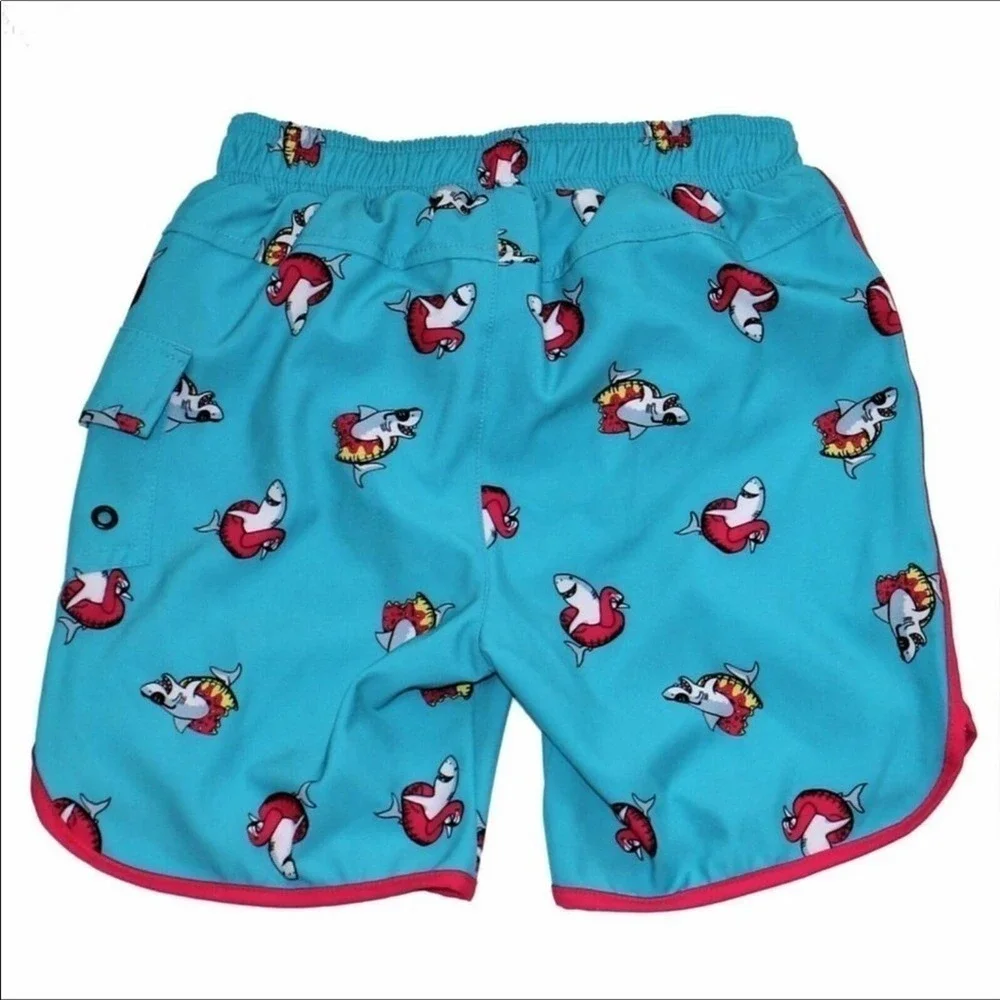 Sovereign Code Teal Pool Shark Swimming Trunks Boys Size 4 New Without Tags